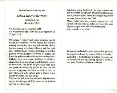 815_02_1332 Bertram, Johan Joseph : geboren op 7 september 1918 te Bocholtz, overleden op 19 april 1988 te Wijlre