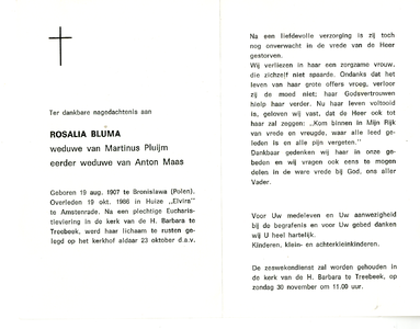 815_02_1880 Bluma, Rosalia : geboren op 19 augustus 1907 te Bronislawa (Polen), overleden op 19 oktober 1986 te Amstenrade