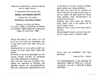 815_02_2252 Bouts, Maria Catharina : geboren op 24 januari 1899 te Berg a/d Maas, overleden op 6 november 1986 te Sittard