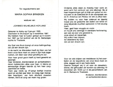 815_02_2397 Braeken, Maria Sophia : geboren op 5 januari 1920 te Amby, overleden op 3 november 1987 te Brunssum