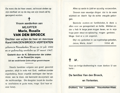815_02_2657 Broeck, van den, Marie Rosalie : geboren op 14 juli 1882 te Nieuwkerken Waas, overleden op 27 maart 1967 te ...