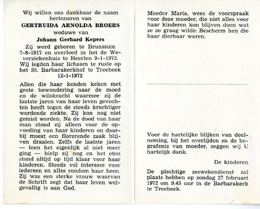 815_02_2761 Broers, Geertruida Arnolda : geboren op 7 augustus 1917 te Brunssum, overleden op 9 januari 1972 te Heerlen