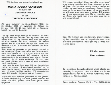 815_03_0716 Claessen, Maria Josefa : geboren op 23 oktober 1893 te Stein-Havert , overleden op 24 juni 1989 te Sittard