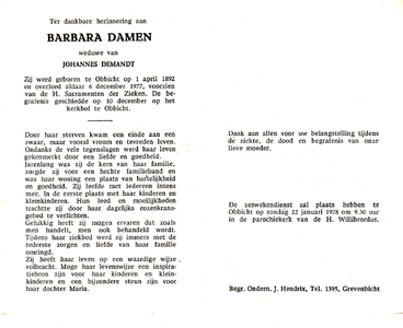 815_04_0116 Damen, Barbara : geboren op 1 april 1892 te Obbicht, overleden op 6 december 1977 te Obbicht