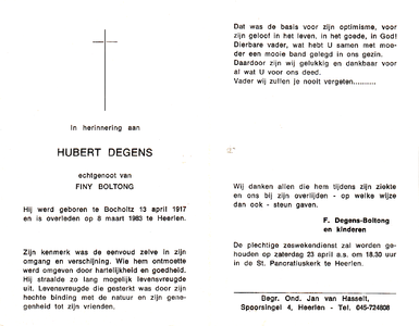 815_04_0345 Degens, Hubert : geboren op 13 april 1917 te Bocholtz, overleden op 8 maart 1983 te Heerlen