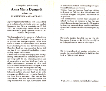 815_04_0532 Demandt, Anna Maria : geboren op 6 januari 1892 te Obbicht, overleden op 27 juli 1981 te Obbicht