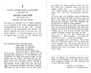 815_05_0628 Erp, van, Antje: geboren op 9 oktober 1915 te Nijnsel, overleden op 18 juni 1984 te 's Hertogenbosch