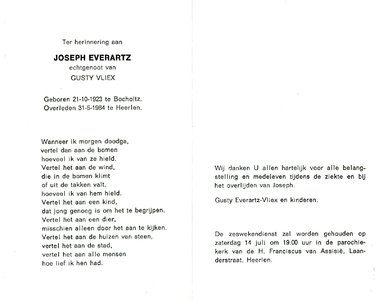 815_05_0788 Everartz, Joseph: geboren op 21 oktober 1923 te Bocholtz, overleden op 31 mei 1984 te Heerlen