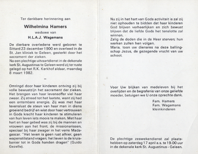 815_08_0377 Hamers, Wilhelmina: geboren op 23 december 1900 te Sittard, overleden op ?? maart 1982 te Geleen