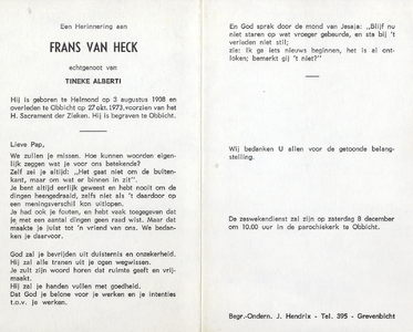 815_08_0679 Heck, van, Frans: geboren op 3 augustus 1908 te Helmond, overleden op 27 oktober 1973 te Obbicht