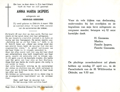 815_10_1007 Jaspers, Anna Maria: geboren op 4 maart 1926 te Obbicht, overleden op 13 maart 1969 te Obbicht