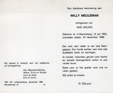 815_13_0863 Meuleman, Willy: geboren op 12 juli 1925 te 's Heerenberg, overleden op 24 december 1986 te 's Heerenberg