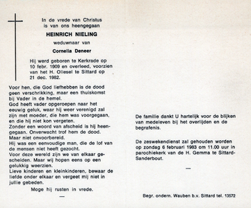 815_14__0288_a Nieling, Heinrich: geboren op 10 februari 1909 te Kerkrade, overleden op 21 december 1982 te Sittard