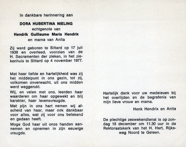 815_14__0289_a Nieling, Dora Hubertina: geboren op 17 juli 1939 te Sittard, overleden op 4 november 1977 te Sittard