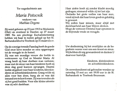 815_16_1600 Potocnik, Maria: geboren op 25 juni 1913 te Merkstein (Dld.), overleden op 27 maart 1989 te Heerlen