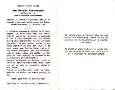 16_01_0008 Abelshausen, Jan Renier : geboren op 4 september 1883 te Sittard, overleden op 13 februari 1968 te Sittard