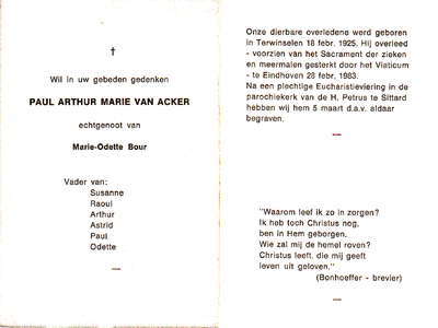 816_01_0012 Acker, van, Paul Arthus Marie: geboren op 18 februari 1925 te Terwinselen, overleden op 28 februari 1983 te ...