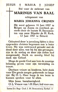816_02_0001 Baal, van, Marinus : geboren op 16 juni 1887 te Bergen op Zoom, overleden op 12 juni 1957 te Sittard