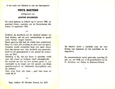 816_02_0009 Baetens, Frits : geboren op 11 januari 1902 te Sittard, overleden op 13 september 1976 te Sittard