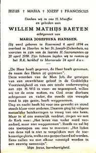 816_02_0011 Baeten, Willem Mathijs : geboren op 4 april 1894 te Roermond, overleden op 20 april 1958 te Heerlen