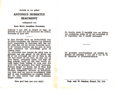 816_02_0022 Beaumont, Antonius Hubertus : geboren op 9 mei 1892 te Sittard, overleden op 27 april 1971 te -
