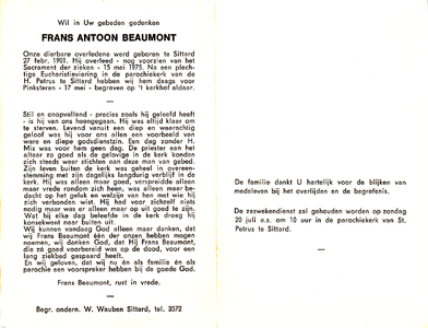816_02_0023.tif Beaumont, Frans Antoon : geboren op 27 februari 1901 te Sittard, overleden op 15 mei 1975 te -