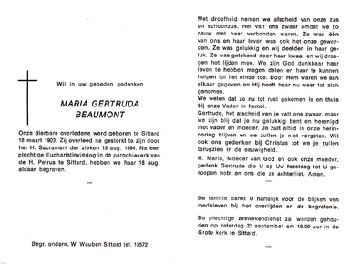 816_02_0029 Beaumont, Maria Gertruda : geboren op 18 maart 1903 te Sittard, overleden op 15 augustus 1984 te Sittard