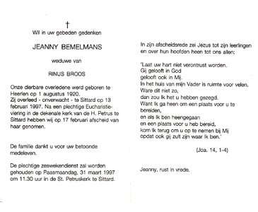 816_02_0045 Bemelmans, Jeanny : geboren op 1 augustus 1920 te Heerlen, overleden op 13 februari 1997 te Sittard