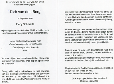 816_02_0217 Berg , van den, Dick : geboren op 9 oktober 1931 te Leiden, overleden op 27 december 2005 te Hoensbroek