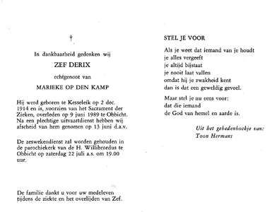 816_04_0038 Derix, Zef : geboren op 2 december 1914 te Kesseleik, overleden op 9 juni 1989 te Obbicht