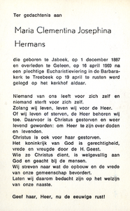 816_06_0360 Hermans, Maria Clementina Josephina: geboren op 1 december 1887 te Jabeek, overleden op 16 april 1969 te Geleen