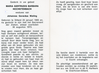816_08_0098 Hochstenbach, Maria Gertrudis Barbara: geboren op 23 januari 1905 te Sittard, overleden op 30 augustus 1973 ...
