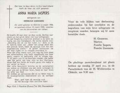 820_058 Jaspers, Anna Maria: geboren op 4 maart 1926 te Obbicht, overleden op 13 maart 1969 te Obbicht