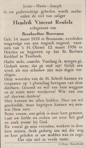 824_2023_EH_42 Reufels, Hendrik Vincent: geboren op 14 maart 1928 te Brunssum, overleden op 12 maart 1956 te Heerlen