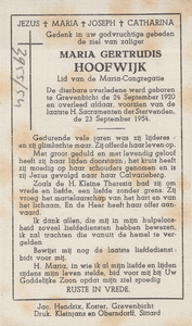 /824_2023_Rest_0368 Hoofwijk, Maria Gertrudis: geboren op 24 september 1920 te Grevenbicht, overleden op 23 september ...