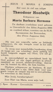 824_2023_Rest_0437 Hoofwijk, Theodoor: geboren op 11 augustus 1886 te Grevenbicht, overleden op 27 augustus 1942 te ...