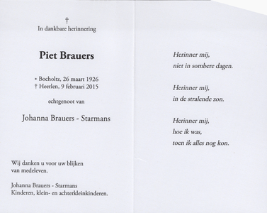 824_2023_TB_009 Brauers, Piet: geboren op 26 maart 1926 te Bocholtz, overleden op 9 Februari 2015 te Heerlen