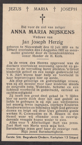 824_2024_KPB_N_0016 Nijskens, Anna Maria : geboren op 12 juli 1859 te Nieuwstadt, overleden op 2 augustus 1937 te Sittard