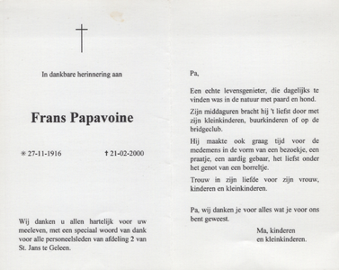 824_2024_KPB_P_0016 Papavoine, Frans: geboren op 27 november 1916, overleden op 21 februari 2000