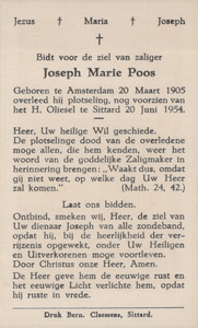 824_2024_KPB_P_0030 Poos, Joseph Marie : geboren op 20 maart 1905 te Amsterdam, overleden op 20 juni 1954 te Sittard