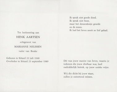 826_env-A1_0053 Aartsen, Henk: geboren op 22 juli 1946 te Sittard, overleden op 23 september 1989 te Sittard