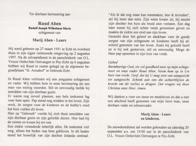 826_env-A1_0055 Aben, Rudolf Joseph Wilhelmus Marie: geboren op 27 maart 1951 te Echt, overleden op 2 augustus 1997