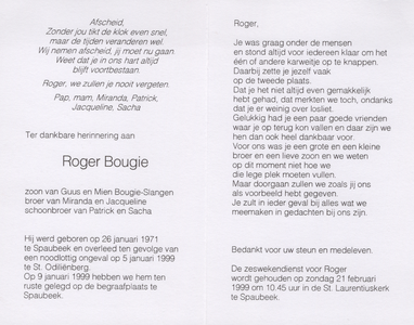 826_env-B3_0046 Bougie , Roger: geboren op 26 januari 1971 te Spaubeek, overleden op 5 januari 1999 te St Odilienberg