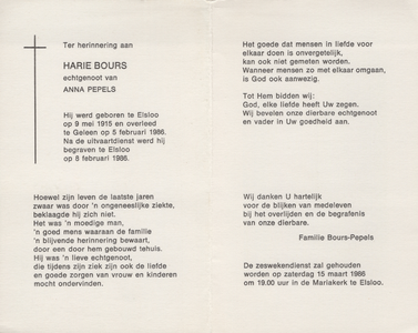 826_env-B3_0051 Bours , Harie : geboren op 9 mei 1915 te Elsloo, overleden op 5 februari 1986 te Geleen