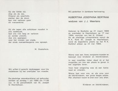 827_008 Bertram, Hubertina Josephina : geboren op 21 maart 1909 te Bocholtz, overleden op 17 mei 1984 te Heerlerbaan