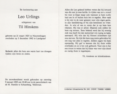 827_407 Urlings, Leo: geboren op 21 maart 1925 te Nieuwenhagen, overleden op 3 december 1992 te Landgraaf