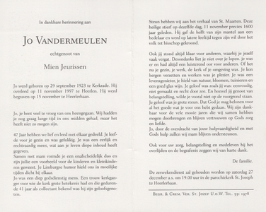 827_415 Vandermeulen, Jo: geboren op 29 september 1923 te Kerkrade, overleden op 11 november 1997 te Heerlen