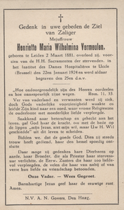 827_419 Vermeulen, Henriette Maria Wilhelmina : geboren op 2 maart 1881 te Leiden, overleden op 22 januari 1924 te ...