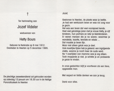 827_425 Videler, Jozef: geboren op 9 mei 1912 te Kerkrade, overleden op 5 december 1995 te Heerlen