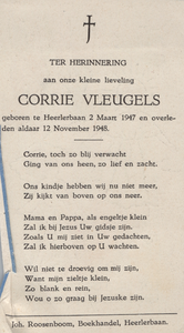 827_426 Vleugels, Corrie: geboren op 2 maart 1947 te Heerlerbaan, overleden op 12 november 1948 te Heerlerbaan